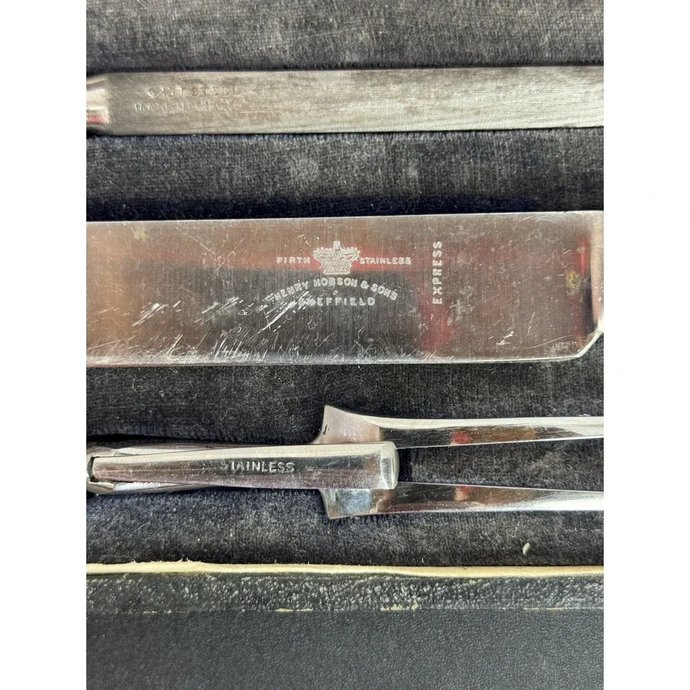 Henry Hobson and Sons Sheffield Stainless Express Bakelite Carving Set Velvet Ca